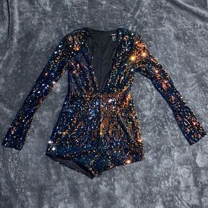 Forever 21 Sequin Romper, Size small, Blue green gold color